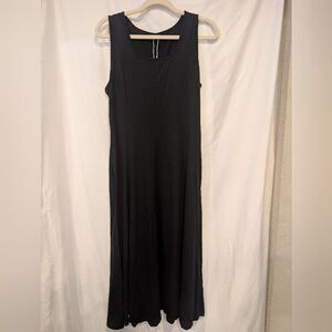Classic Black Sleeveless stretchy‎ Maxi Dress pockets comfy NWT L